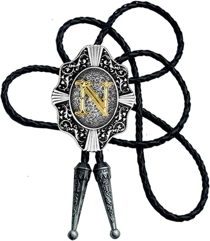 KECOL Western Letter Bolo Tie Cowboy Aalphabet A to Z Neckties Necklace for Men Women - Image 1